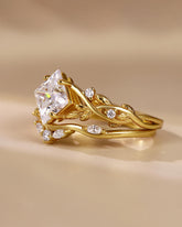 TARIAN Princess Cut Moissanite Wedding Ring Nature Inspired Bridal Ring Set